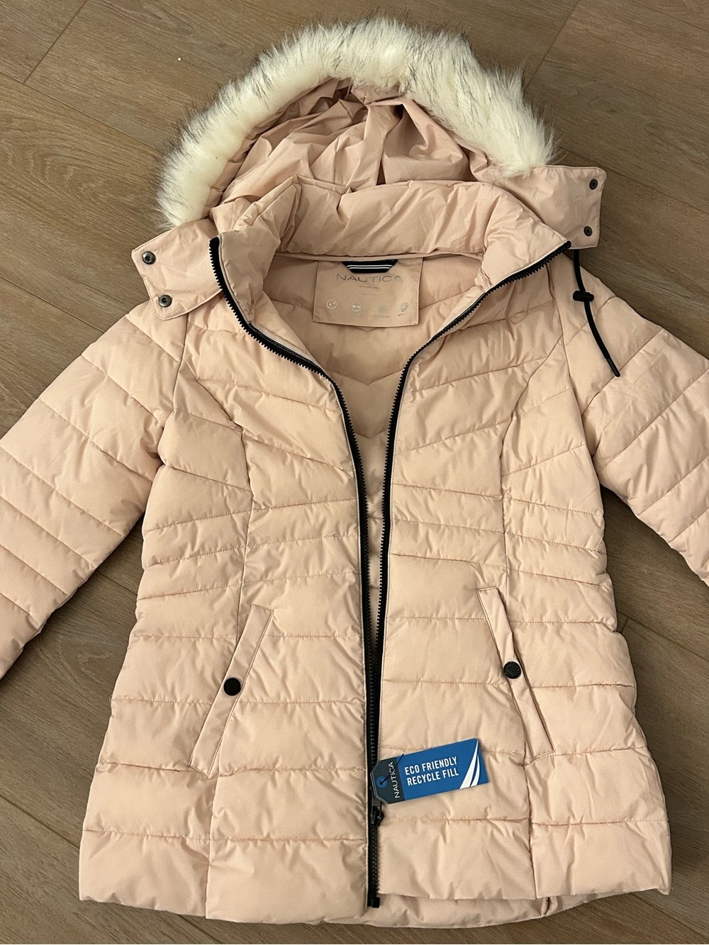 Nautica Girls Pale Pink Quilted Hooded Puffer Jacket